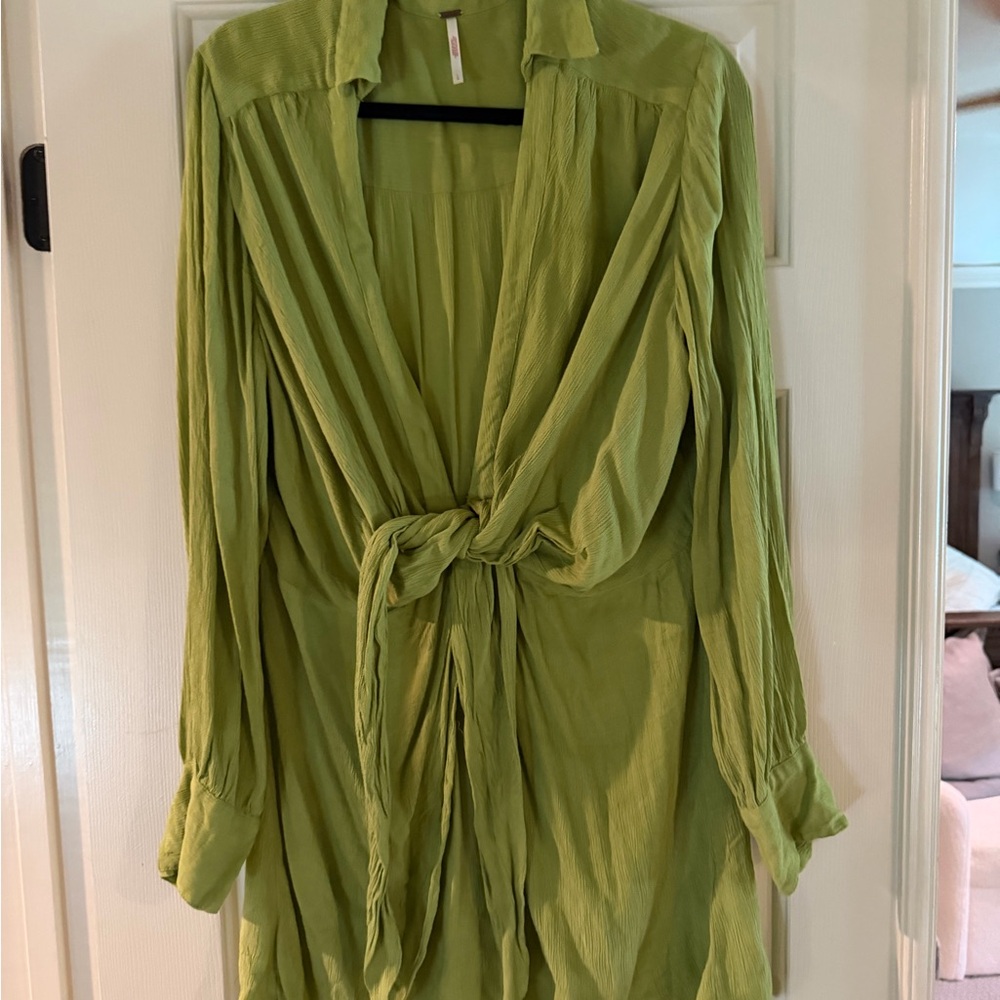 Free People Lime Green Tie-Front Tunic Top